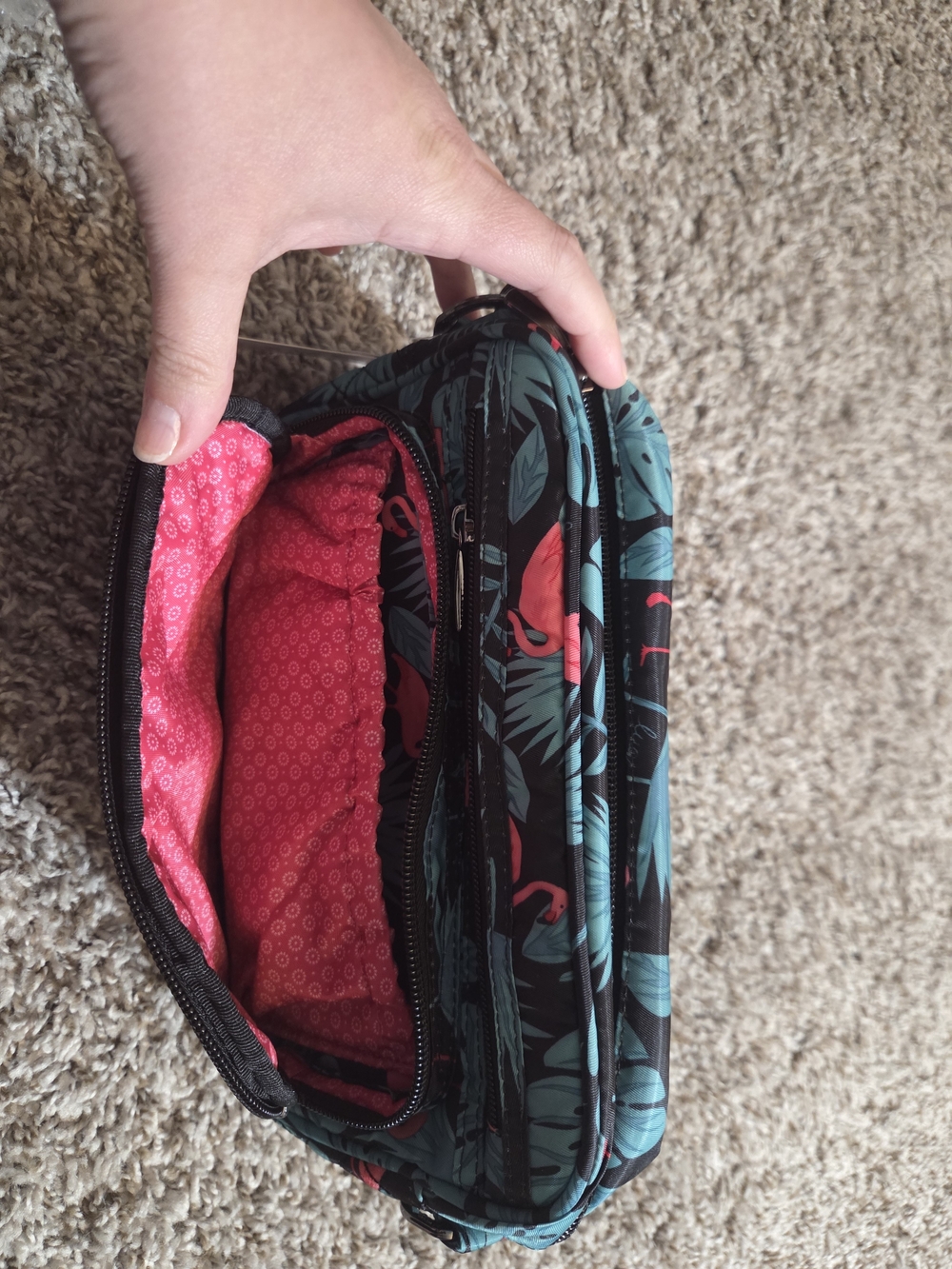 Quilted Tropical Flamingo Crossbody Bag - Teal & Coral - Picture 2 of 6
